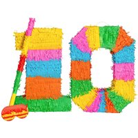 10th Birthday Anniversary Pinata Set with Stick Blindfold - Multi