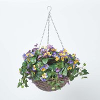 Homescapes Purple and Yellow Pansy Hanging Basket, 60 cm - Purple and yellow