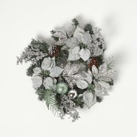 Homescapes Mint Green Silver Christmas Wreath - Mint and Silver