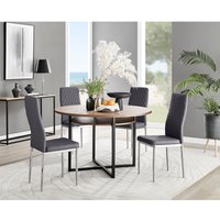 Furniturebox UK, Adley Brown Wood Dining Table and 4 Velvet Milan Chairs - Grey Furniturebox UK, Adley Brown Wood Dining Table and 4 Velvet Milan Chairs - Grey
