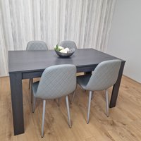 Dark Grey Table With 4 Grey Padded Chairs - Grey