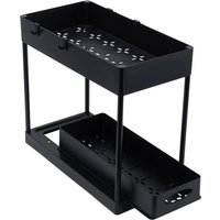 2-Tier Sliding Under Sink Storage Rack - Black / 39.5cm