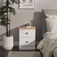 Norfolk Fully Assembled 2 Drawer Bedside Cabinet - White Ash & Bardolino Oak