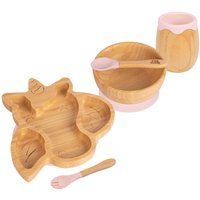 5pc Bamboo Unicorn Baby Weaning Set - Pastel Pink
