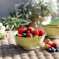 Set of 4 KitchenCraft Green Geometric Ceramic Bowls - Green