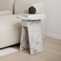 Chen Modern Side Table - White Marble Effect
