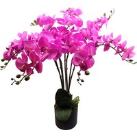 Artificial Deluxe Bush Orchid - Dark Pink with Black Pot - Bush Orchid