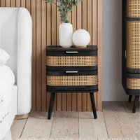 Rattan Bedside Cabinet 1 Drawer Black Sark Side Table Nightstand - Black