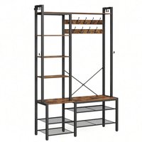 VASAGLE Hall Tree with Bench and Shoe Storage - Bronze