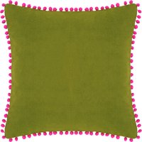 Velvet Pom Pom Cushion 45 x 45cm - Green-Fuchsia / Polyester