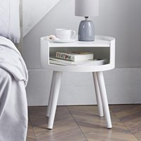 Bedside White Table Nightstand with Open Shelf - White