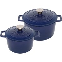 2pc Round Cast Iron Casserole Dish Set - 2.8L and 4.5L - Midnight Blue
