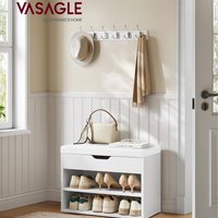 Shoe Bench with Storage and Padded Seat for Entryway - White