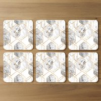 Geometric Marble Pattern With Gold Glitter Coaster - Gold