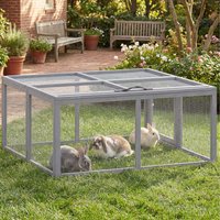 PawHut rabbit Run Wooden Rabbit Hutch Cage - Natural / Pine