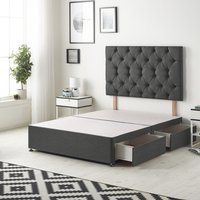 Savoy Tweed Fabric Divan Bed Base with 32" Diamante Headboard and Drawers - Charcoal / Super King / 2