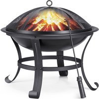Outdoor Round Fire Pit with Poker and Cover - Black