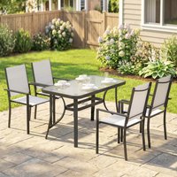 Outsunny Garden Dining Set with Umbrella Hole, Stackable Chairs, Light Grey - Grey