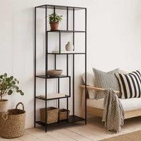 El Paso Tall Metal Bookcase with 5 Ash Shelves - Black