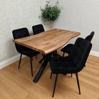 Kosy Koala 4 Seater Wooden Effect Dining Table Set with 4 Black Velvet Chairs