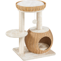 Yaheetech Rattan Cat Tree with Soft Cushion for Small/Medium Cats - Beige