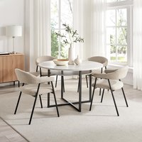 Adley Round Grey Concrete Effect Dining Table 4 Delos Chairs - Beige