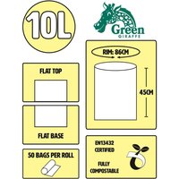 Green Giraffe 10 Litre Food Bin/Caddy Liners - Green / 10