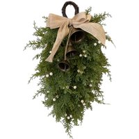 Four Candle Teardrop Swag with White Berries, Bells & Bow in Green