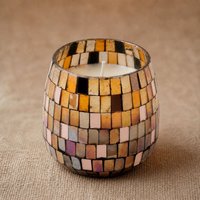 KDMD Amber Mosaic Medium Glass Jar Candle with Golden Glow