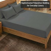 Smart Living Polycotton Bed Linen Luxury Fitted Bedsheet or Pillowcase Non Iron in Charcoal | Size: Double Fitted
