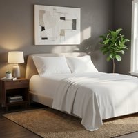 Snug City Soft Plain Brushed Cotton Fitted Flat Sheet Matching Pillowcases Set in White | Size: Double