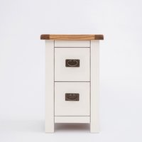 Lovere 2 Drawer Petite Bedside Cabinet - Chrome Handle - Off White / Antique Brass Drop