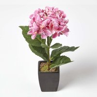 Homescapes Small Pink Artificial Hydrangea Flower in Black Pot, 38 cm Tall - Pink