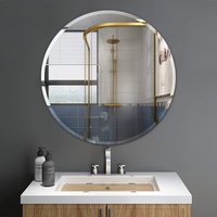 60x60 cm Frameless Round Wall Mounted Mirror - Silver