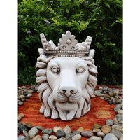 Lion Head with Crown Planter - Stone