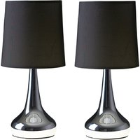 Teardrop Pair of Chrome Touch Table Lamps with Shade - Black