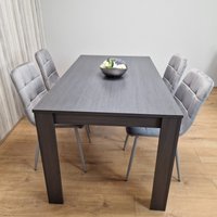 Dark Grey Dining Table Set With 4 Grey Velvet Tufted Chairs - Dark Grey