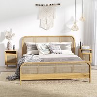 HOMCOM Rattan Bedside Table with Cabinet Shelf - Natural
