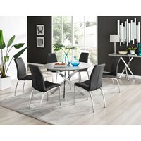 Novara Grey Concrete Effect 120cm Round Dining Table And 6 Isco Chairs - Black