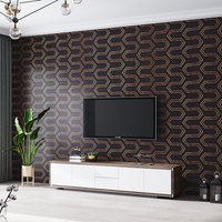 Golden Line Geometric Wallpaper Roll - Black+Gold