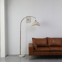 Vintage Floor Lamp with Fabric Shade and Marble Base - White