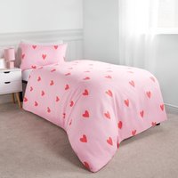 Gingham Heart Reversible Duvet Set - Coral Pink / Single