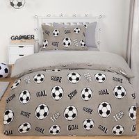 Football Print Fleece Duvet Set - Grey / Single