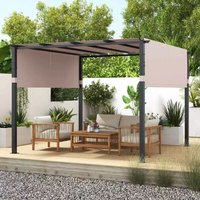 305 x 305cm Outdoor Flat Top Pergola with Retractable Canopy - Cream