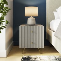 Thalia Ribbed 2 Drawer Bedside Table - Grey