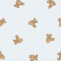 The Bear Wallpaper in Soft Blue - Blue