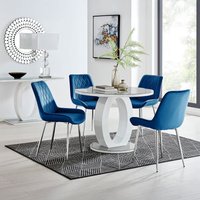 Giovani Round Grey 100cm Table and 4 Pesaro Silver Leg Chairs - Blue