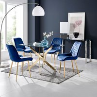 Leonardo Dining Table With Four Pesaro Gold Leg Chairs - Navy