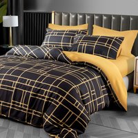 Bricks Microfibre Duvet Cover Set with Matching Pillowcase - Gold and Black / Superking