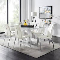 Giovani Grey Dining Table With Six Isco Chairs - White
